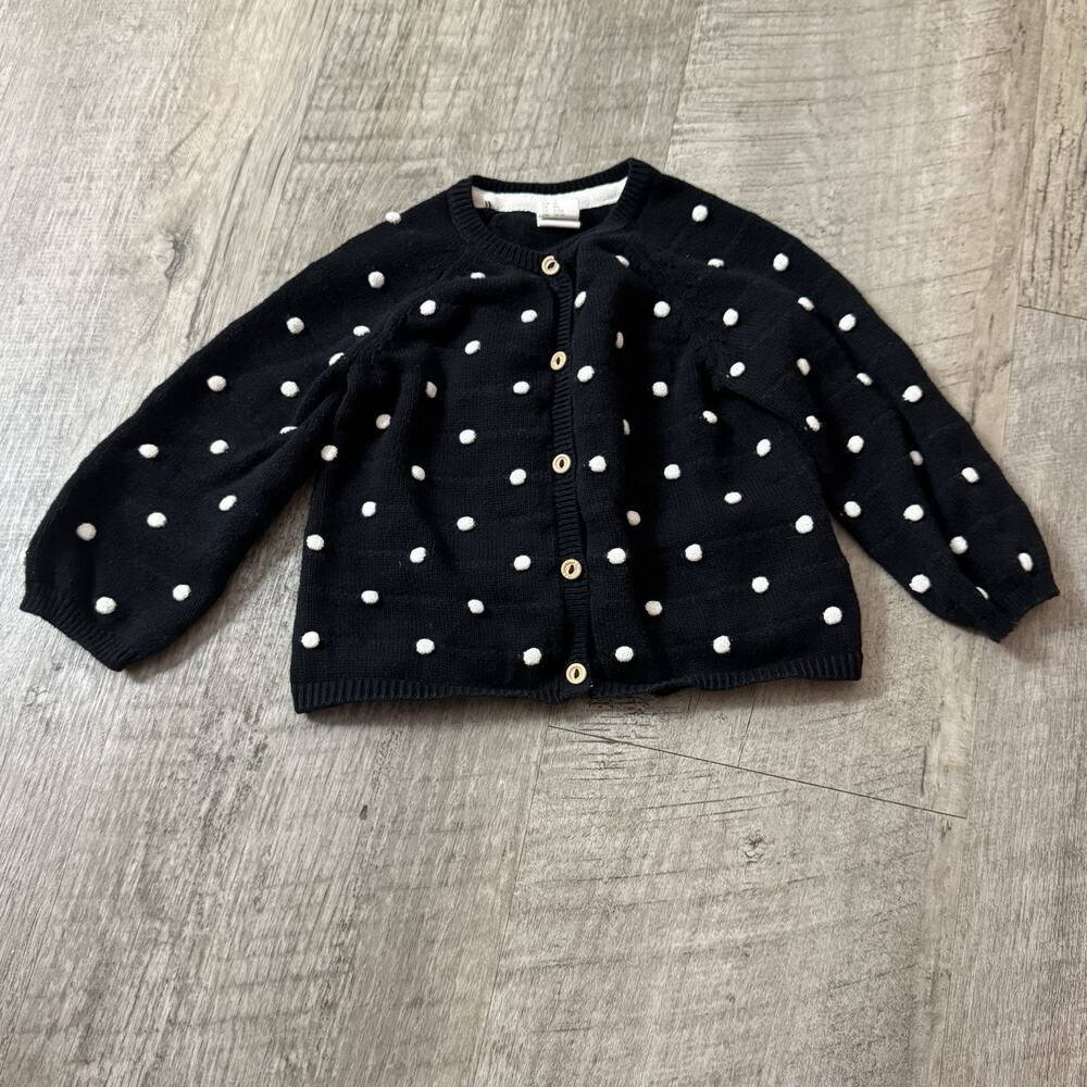 H&M Baby Girl 9 mo Black White Polka Dot Cardigan Sweater Classic Dalmatian
